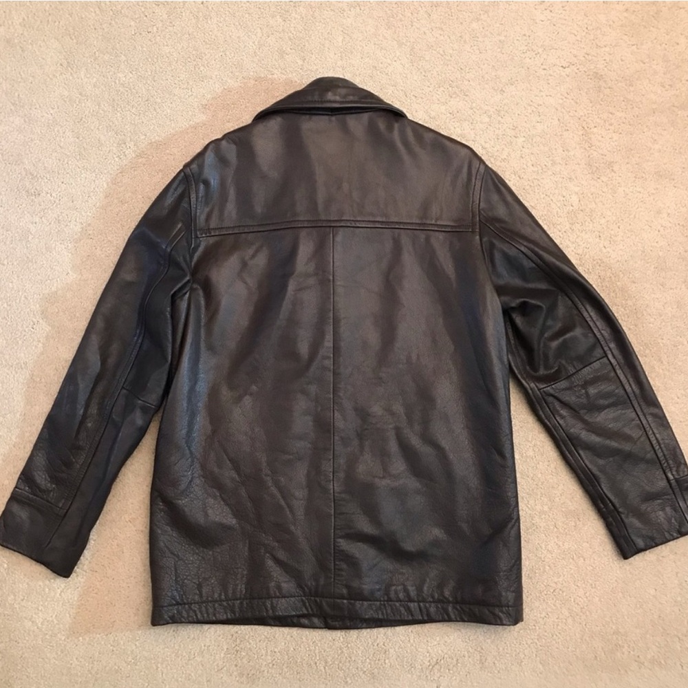 Gap Brown Leather Jacket Coat Adult Size Small Insulated Quilted Lining Mens - Picture 3 of 13